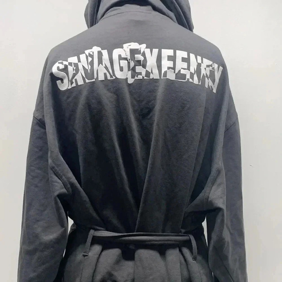 Savage X Fenty Bath Robe Forever Savage Showgirl Short Hooded Belted Gray XS S - Picture 7 of 13